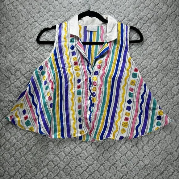 Colorful Striped Womens Sleeveless crop top LA Intimates‎ Size Small Oversize - Picture 1 of 9